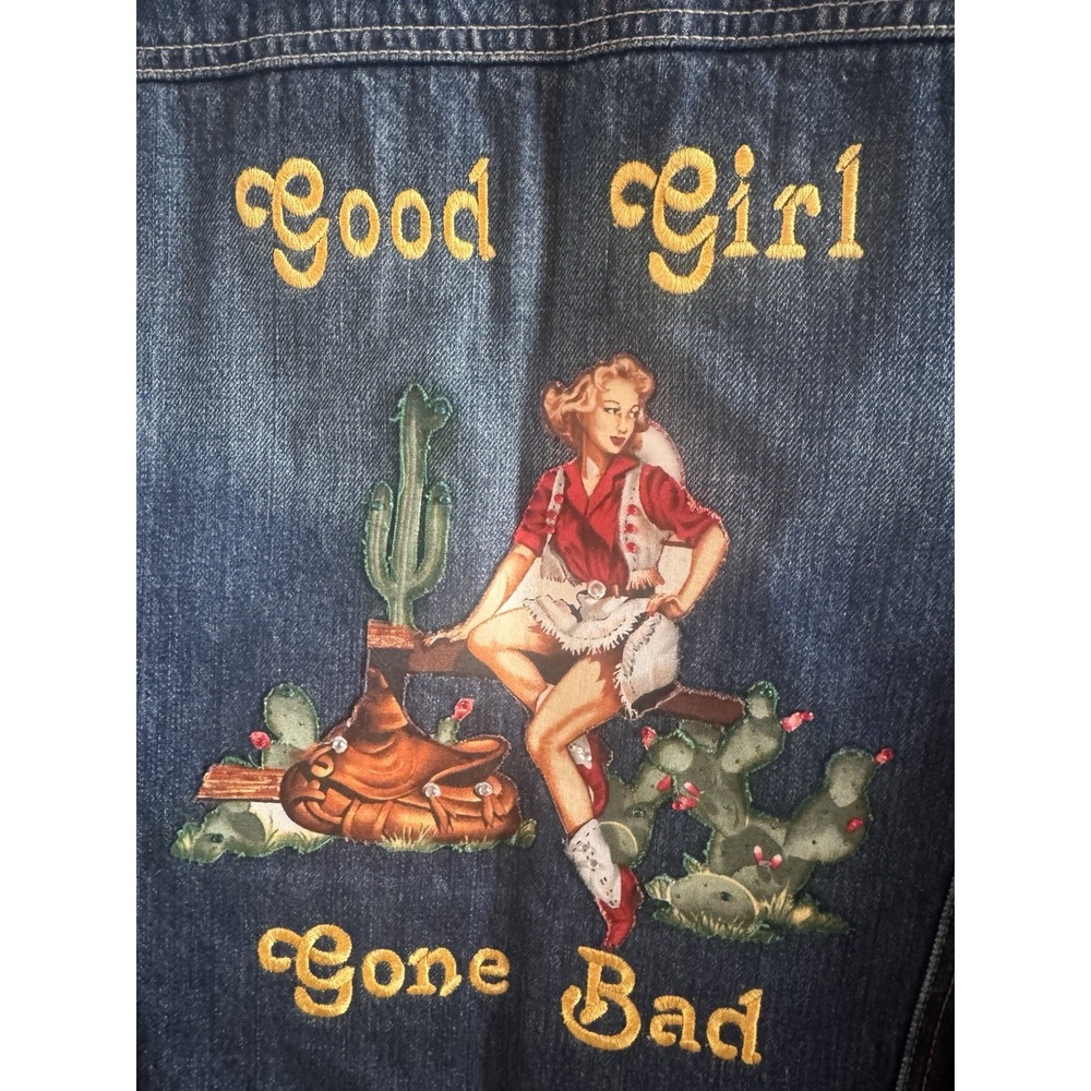 Gap Good Girl Gone Bad Woman's Extra Large‎ Dark Denim Jacket Western Cowgirl - Picture 2 of 10